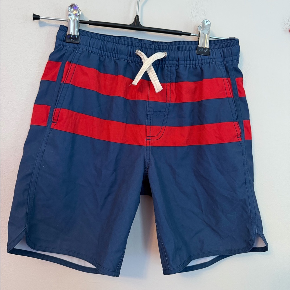 Fair Harbor Navy Swim Trunks with Red Stripes